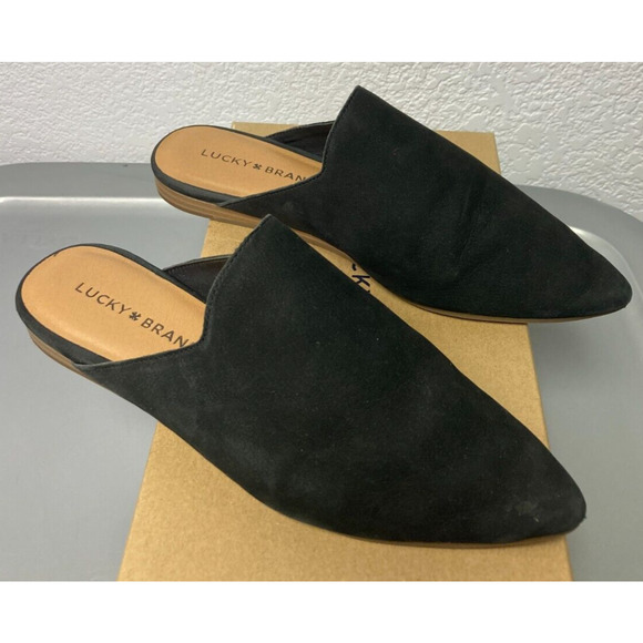 Women's Lucky Brand Black Suede Mules, Belky, Size 6.5‎ M - Picture 4 of 8